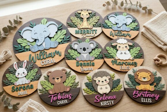 Download Safari Animal Baby Name Sign Laser Cut - Animal Collection