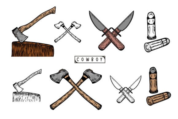 Download Cowboy Axe and Knife Hand Drawn Vector - Axe Collection