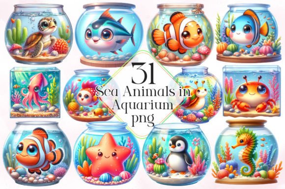 Download Sea Animals in Aquarium Sublimation PNG - Animal Collection