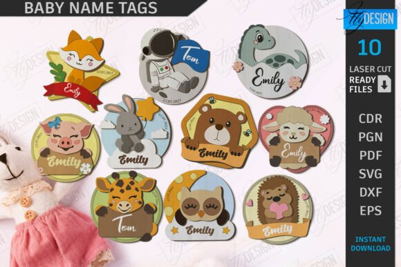Download Baby Name Tags Laser Cut Bundle | CNC - Laser cut bundle Collection