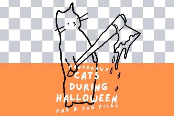 Download Halloween Cat Holding a Bloody Axe Doodle - Axe Collection