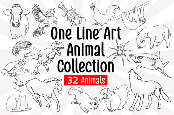 Download One Line Art Animal Drawings 32 Animals - Animal Collection